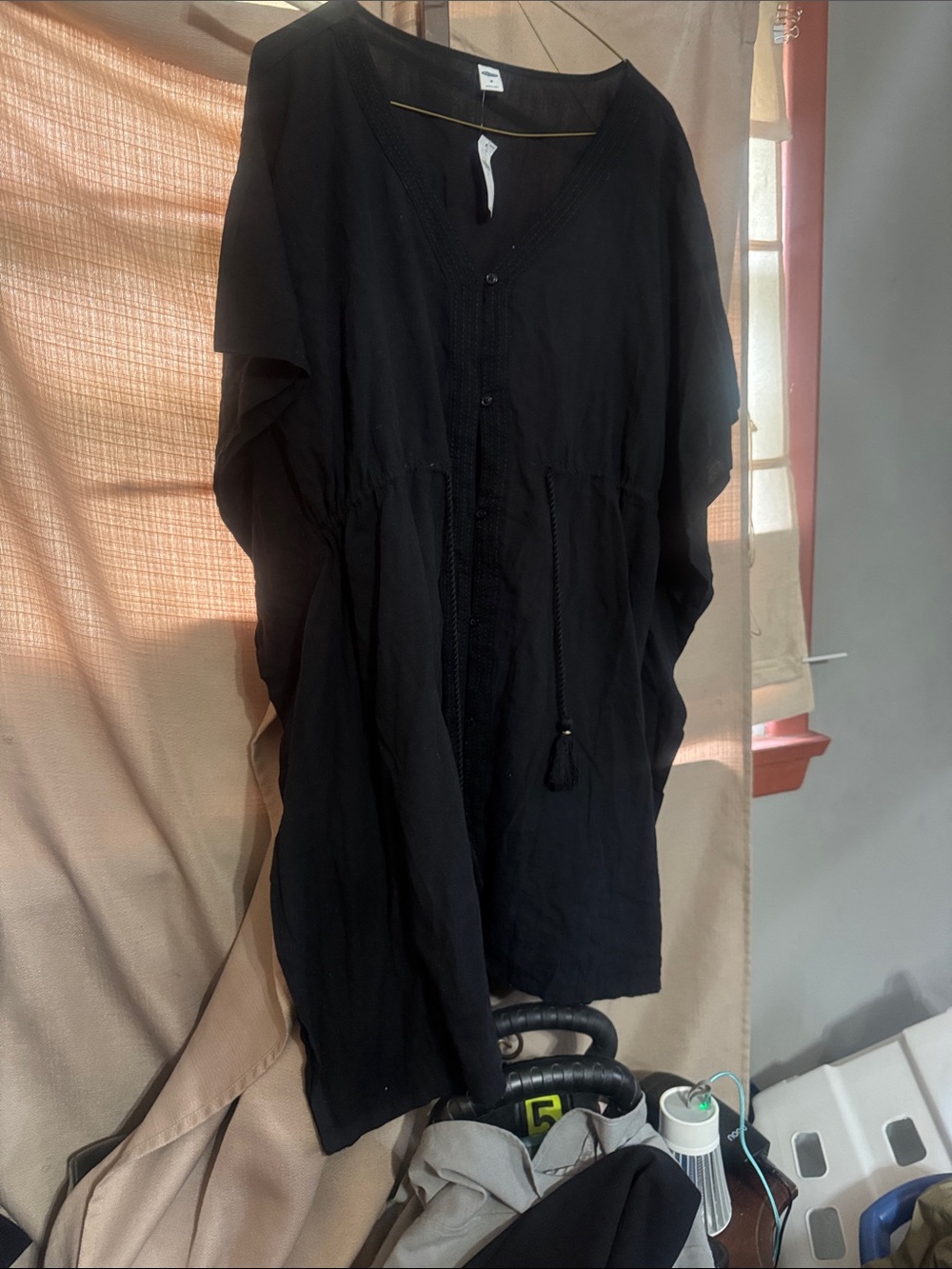 Black V-Neck Button Front Coverup